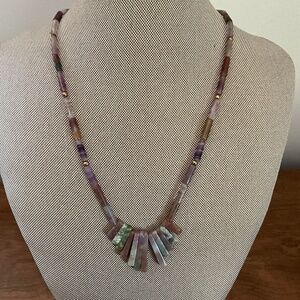 Moss Agate Healing Stone Fan Fringe Necklace